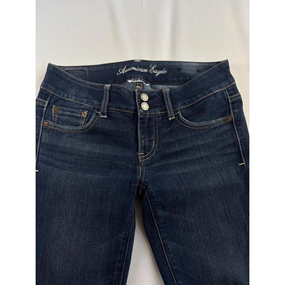 American Eagle Y2K VTG Artist Flare Jeans Dark Wash Super‎ Stretch Low Rise SZ 4 - Picture 4 of 8